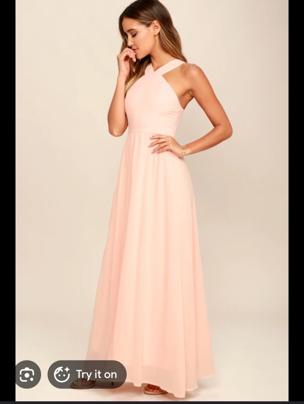 Lulu's Blush Peach Halter Maxi Dress
